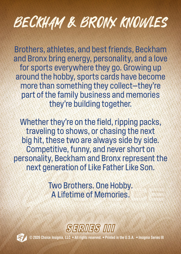 Beckham & Bronx Knowles LFLS trading card &ndash; back