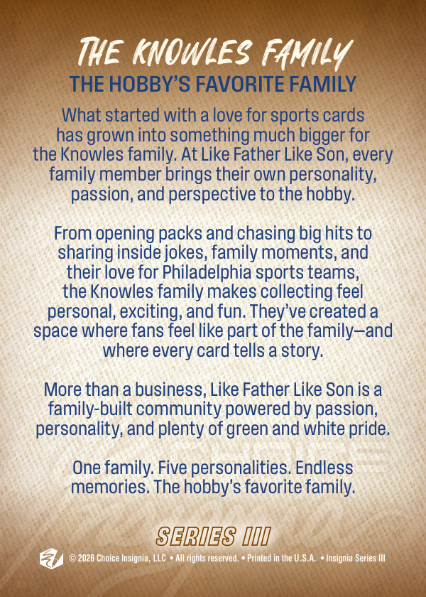 The Knowles Family LFLS trading card &ndash; back