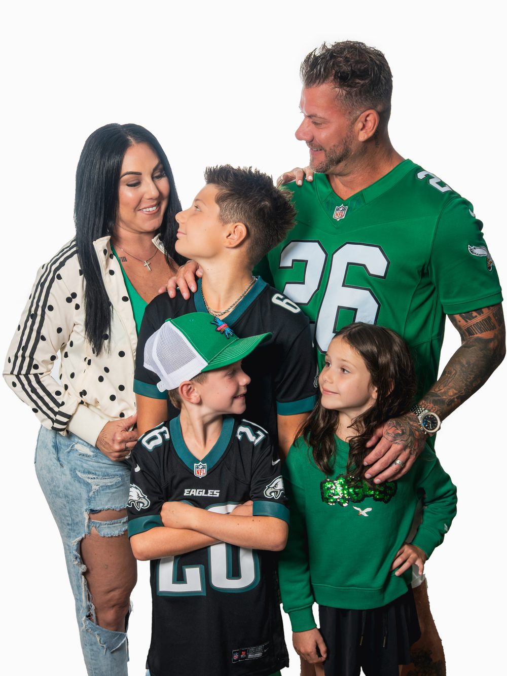 The Knowles family in Philadelphia Eagles gear